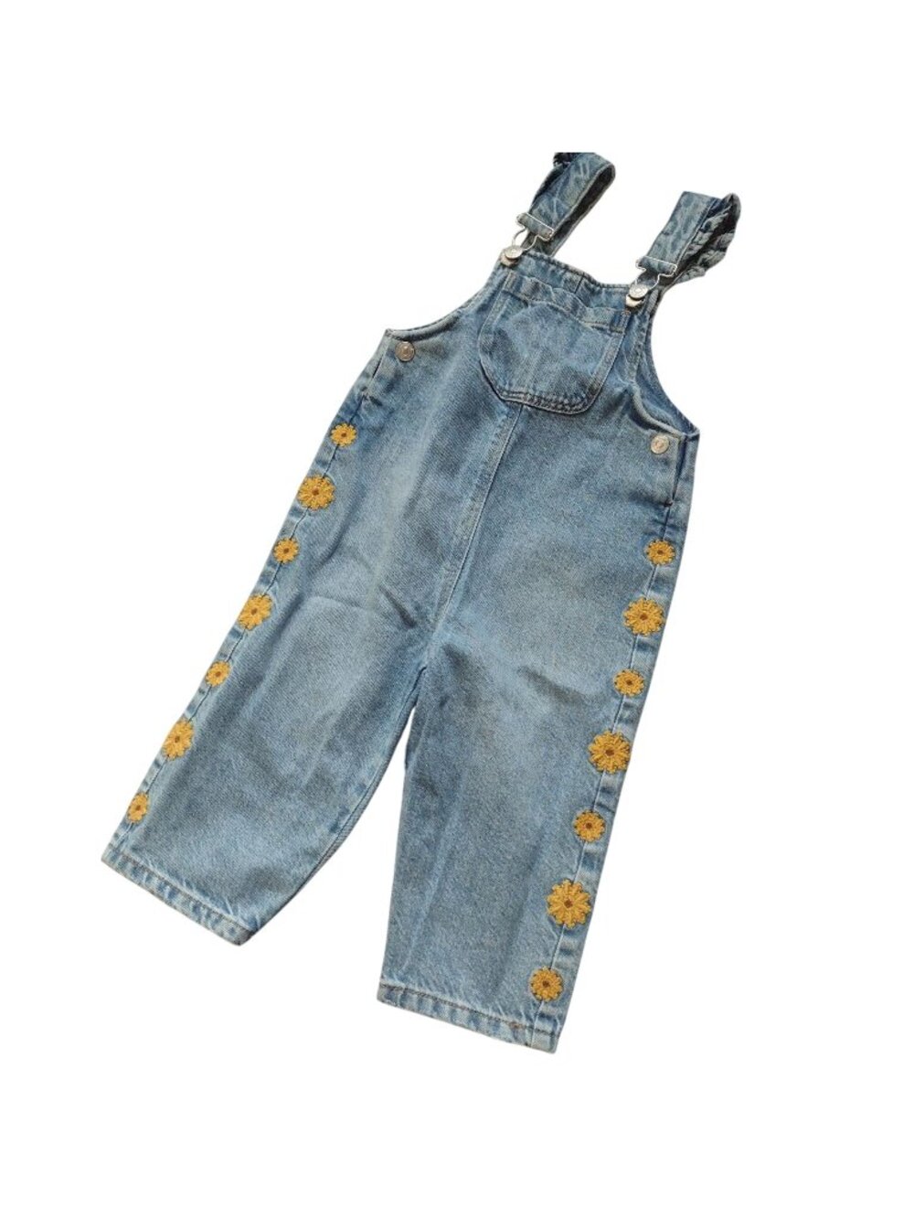 Zara Baby Girl Overalls 18-24m Embroidered Daisy 90s Naturecore Denim Coveralls